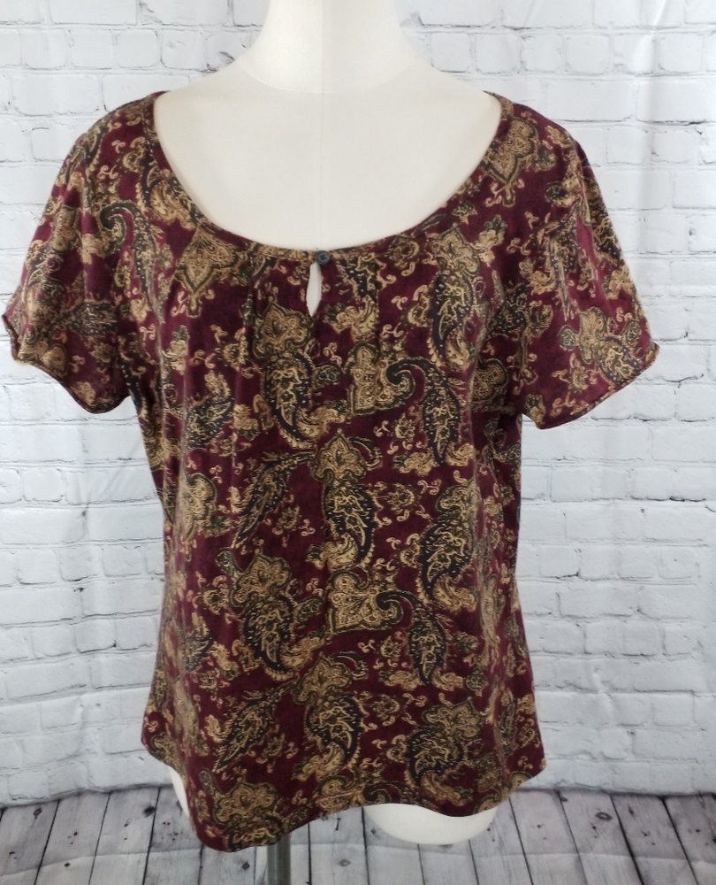 Chaps Burgundy/Taupe Paisley Top